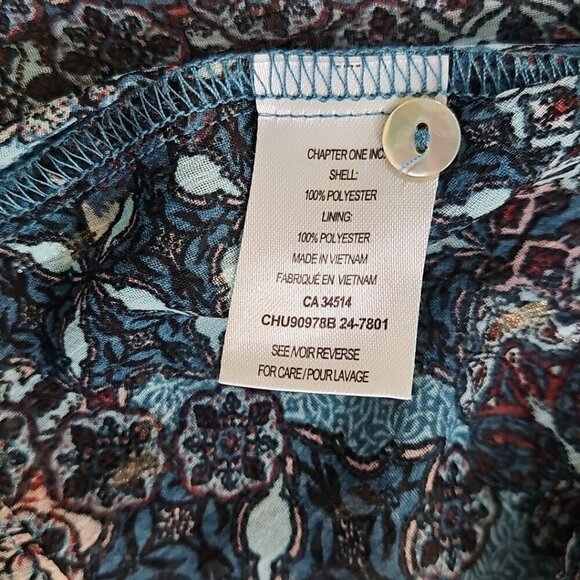 Haver London Crop Top Women's Large Blue Floral Metallic Design Long Sleeve EUC - Picture 8 of 13